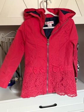 Flapdoodles Hot Pink Hooded Lace-Trim Everyday Coat